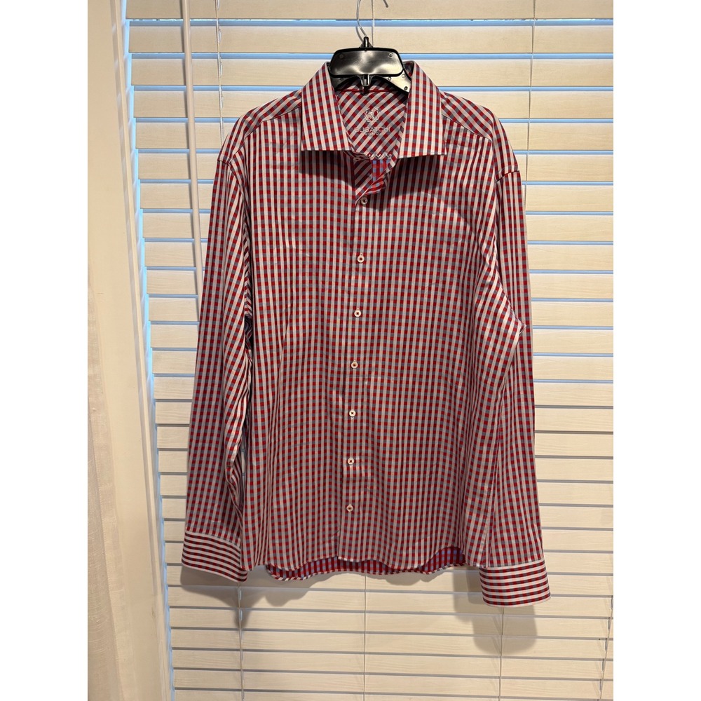 BUGATCHI UOMO Mens Red Blue‎ Gingham Check Long Sleeve Button Down Shirt XXL